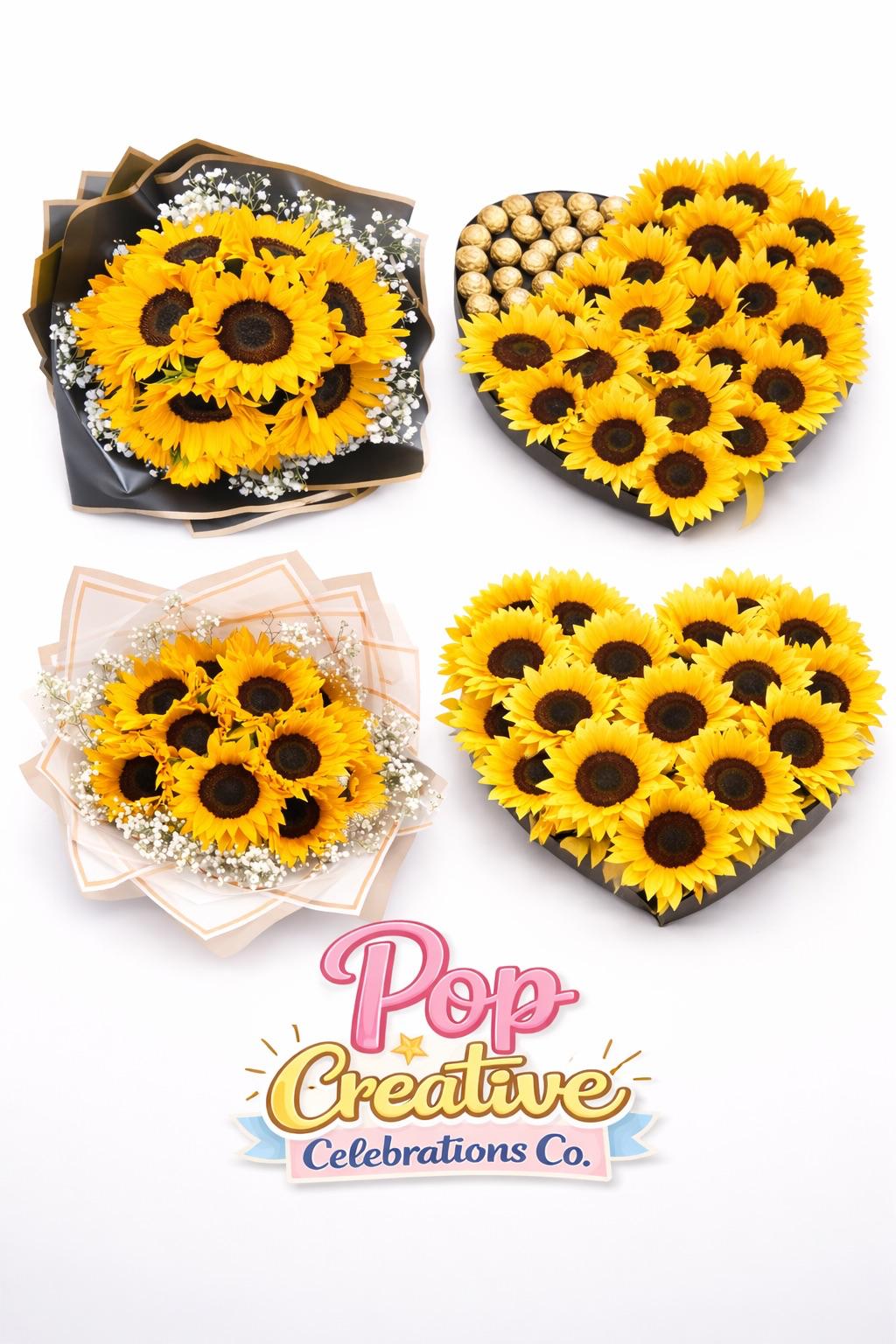 Colección de arreglos con girasoles amarillos